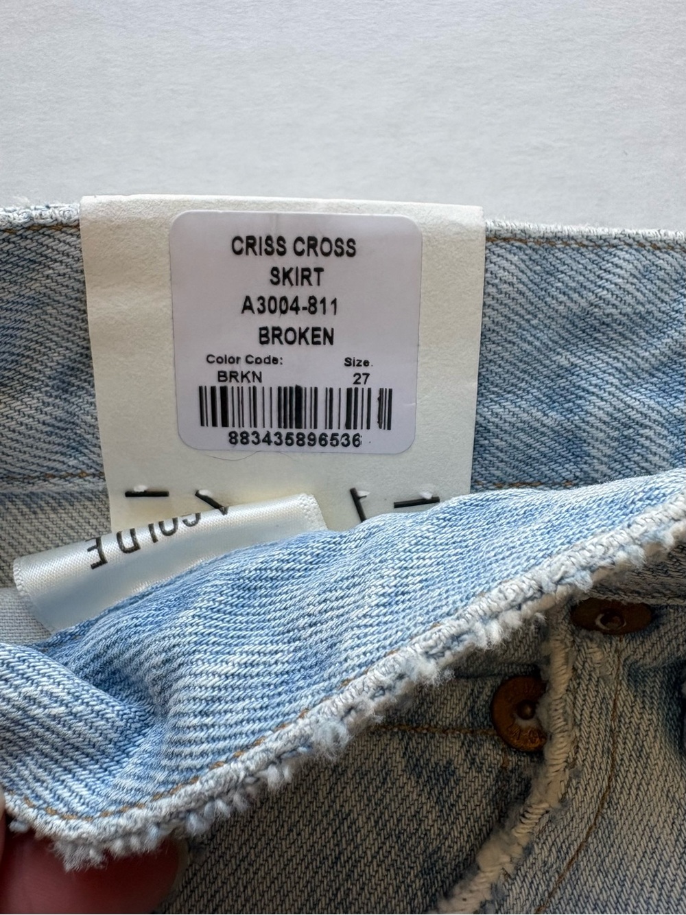 Agolde Criss Cross Light Wash Denim Skirt Womens 27 Unfinished Hem - Picture 4 of 10